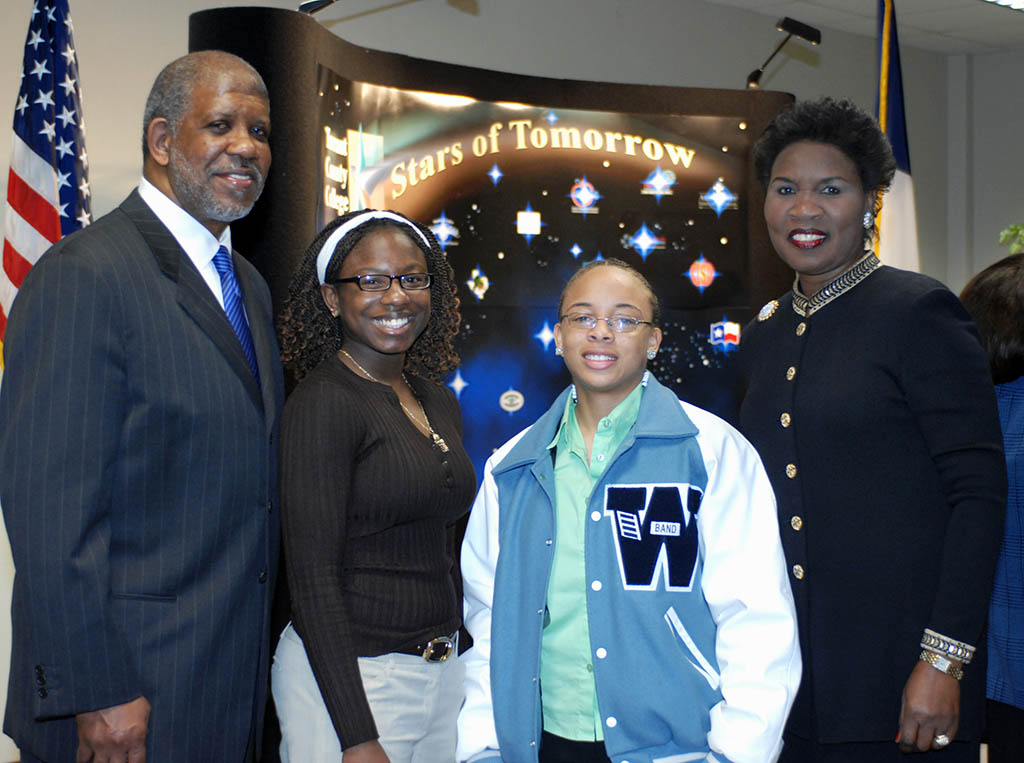 South Campus President Ernest Thomas, Wyatt High School students Cassandra Collier and Christina Kincade, and Vice Chancellor Erma Johnson Hadley