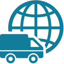 An image of a truck in front of a globe