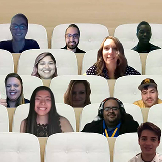 Virtual classroom with student pictures in seats