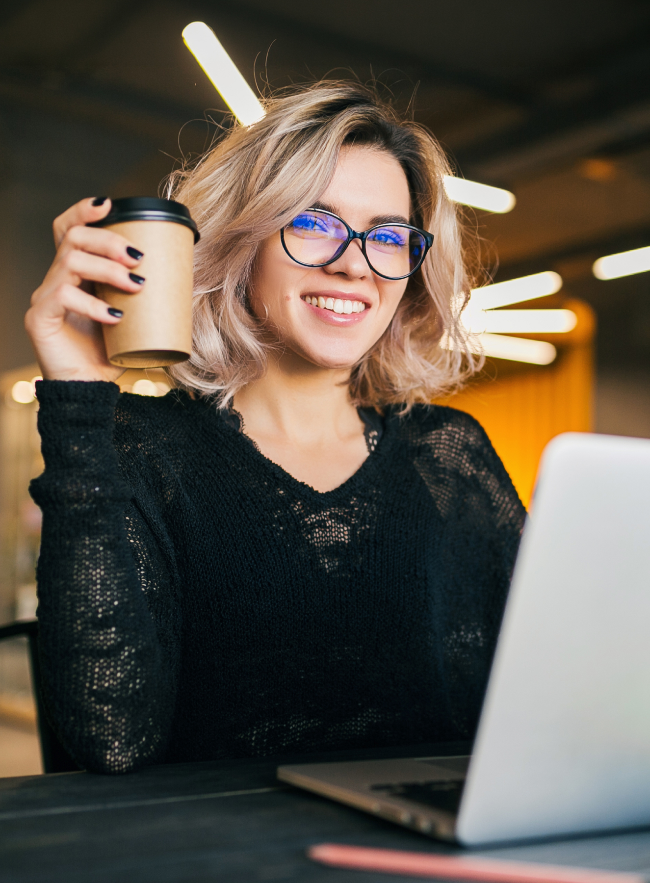 Nerdy coffee woman
