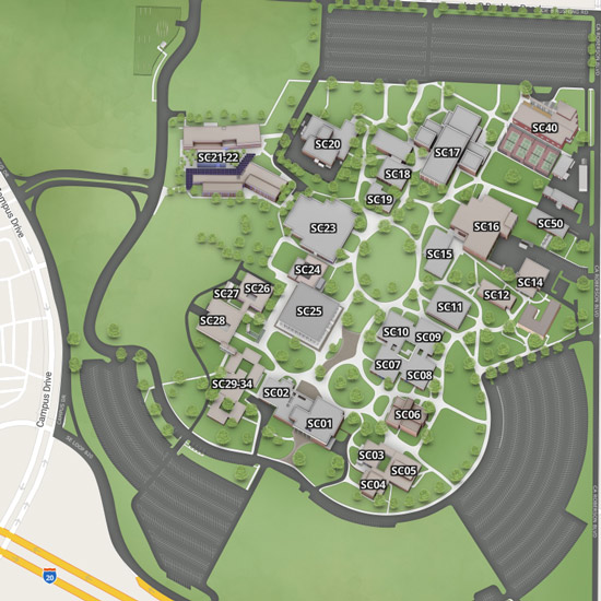 A map of TCC South. Click to explore the complete map in a new tab.