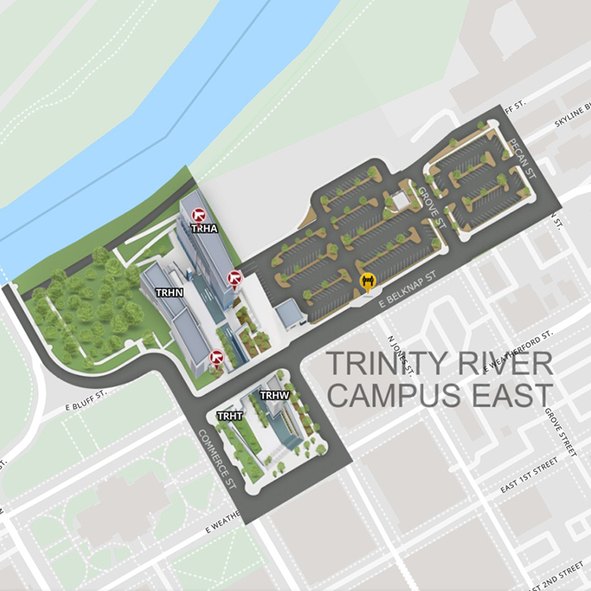 A map of Trinity River Campus East. Click to explore the complete map in a new window.