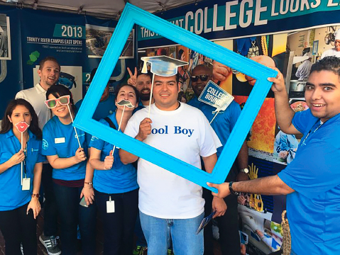 A photo collage of students posing in the TCC photo booth at the Main Street Arts Festival