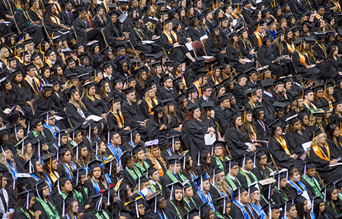 Overhead picture of students sitting during the graduation ceremony