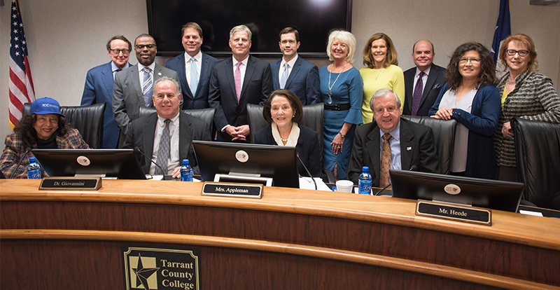 The board of trustees with a photo of the JPMorgran Chase group