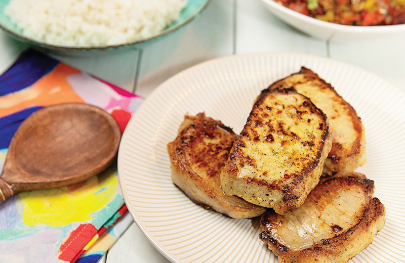 Fried Pork Chops and Red Beans and White Rice