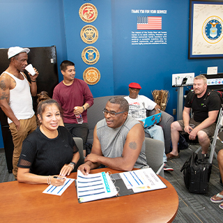 Veterans sitting inside the Veterans Resource Center