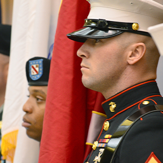 Marine standing at attention