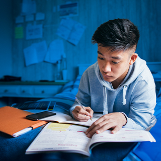 Student studying with computer