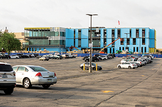 Northwest Campus north parking lot looking at new building