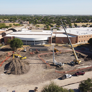 Aerial view of construction site at Southeast Campus