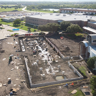 Forms are in place and parts of the foundation have been poured for the new Student Experience Building.